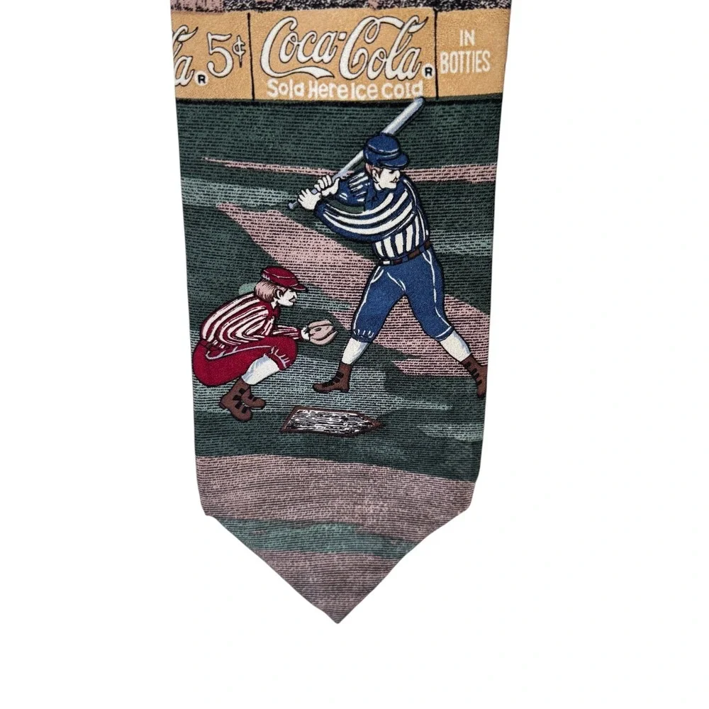Vintage Coca Cola Van Heusen Corporate Casual Novelty Silk Necktie Baseball USA